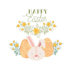 happy easter label with eggs and flowers icon