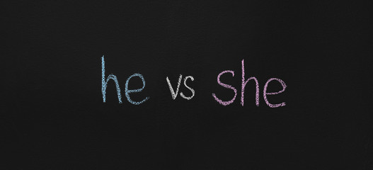 Obraz premium Words he vs she written on chalkboard
