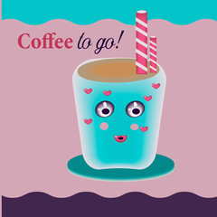 Happy cute smiling funny coffee cup. Vector flat cartoon character illustration icon design.Isolated on white background. Cute kawaii coffee paper cup character concept