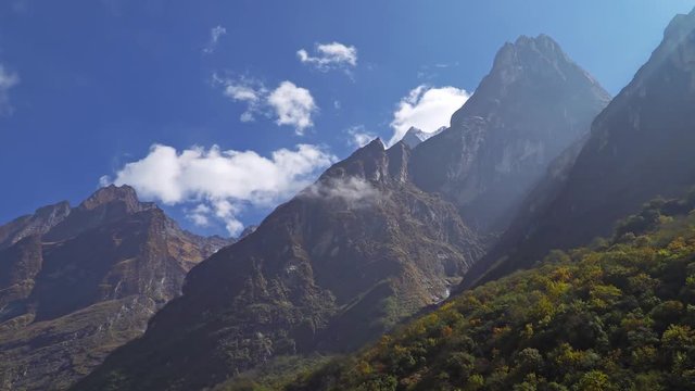Annapurna region mountain timelapse. Timelapse of clouds around a mountain. Nepal.