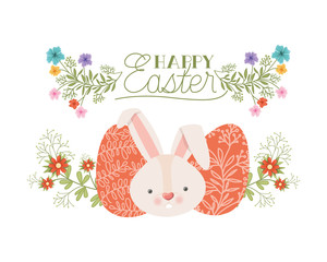 happy easter label with eggs and flowers icon