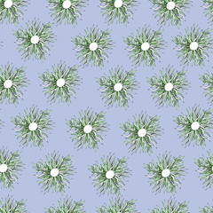 Seamless blue background, with green floral ornament. Endless texture for design fabric, tile, paper.
