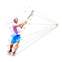 Tennis player low poly vector illustration. Man playing tennis. Individual summer sport. Active people