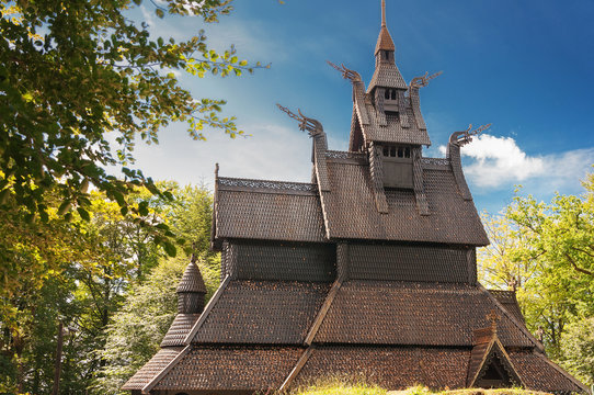 An image of the Fantoft stave church in Bergen
