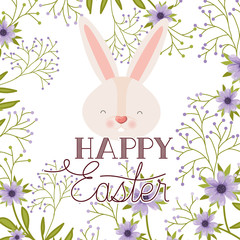 happy easter label with rabbit head isolated icon