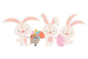 Obraz premium rabbits with wheelbarrow and easter egg icon