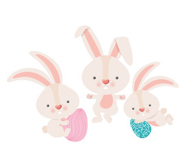 easter rabbits with egg isolated icon
