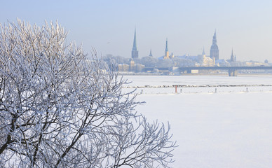 Capital city of Latvia, Riga in winter.