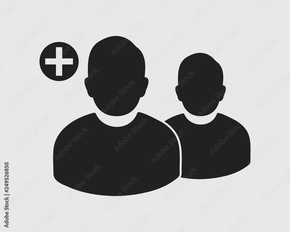 Poster increase or add users icon. male symbol on gray background. flat style vector eps.