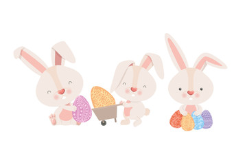 rabbits with wheelbarrow and easter egg icon