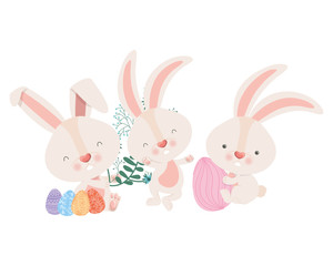 easter rabbits with egg isolated icon