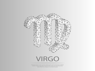 Virgo Zodiac low poly abstract illustration consisting of points, lines, and shapes in the form of planets, stars and the universe. Origami Vector digit wireframe concept.