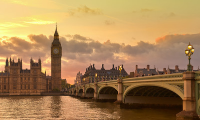 Fototapeta na wymiar London Westminster Bridge view at sunset