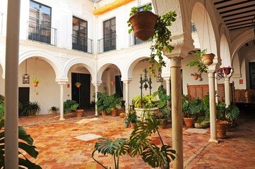 Fototapeta na wymiar Patio of the House Palace Marquis of the Towers (Marqués de las Torres) in Carmona, Andalusia, Spain 