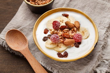 Yogurt with granola in bowl