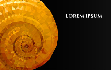 Fototapeta premium Black background with low poli yellow shell, geometric shape of triangles. Vector illustration