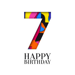 Number 7 Happy Birthday colorful paper cut out design