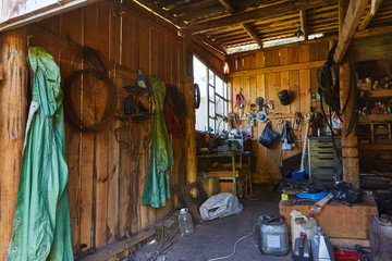 Workshop shed garage with toold for repare and atv inside