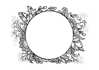 Hand drawn rounded floral frame.
