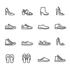 Vector set of shoes line icons.