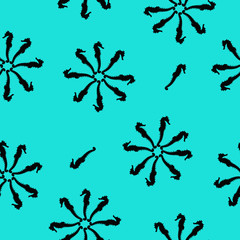 Fototapeta na wymiar Seamless pattern black Seahorse silhouette on turquoise background, vector eps 10