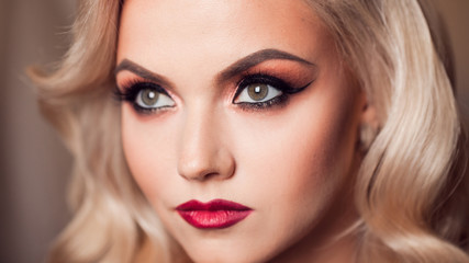 Female eye with evening makeup, close-up. Bright makeup