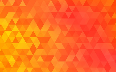 Orange gradient background with abstract geometric pattern of triangles.