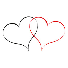 Heart two love sign. Icon on white background. Romantic symbol linked, join, passion and wedding. Template for t shirt, card, poster. Design flat element of valentine day. Vector illustration