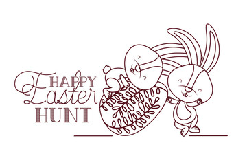 happy easter hunt label with rabbit icon