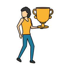 business woman holding gold trophy