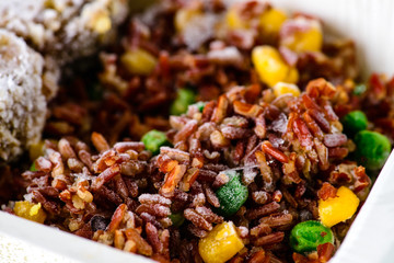 Scotch eggs with beef and brown rice