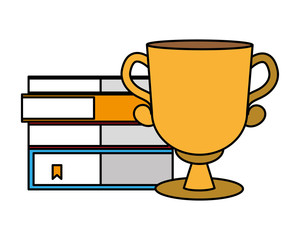 books stacked and trophy