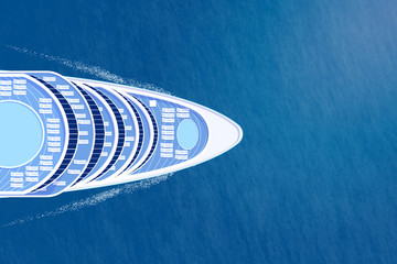 Nose of cruise ship top view on blue sea illustration