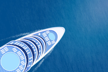 Nose of cruise ship top view on blue sea illustration