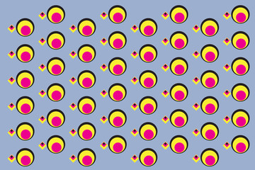 Pop and Retro styles geometrical vector in colorful square and circle pattern.