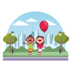Obraz na płótnie Canvas children girls holding balloon park