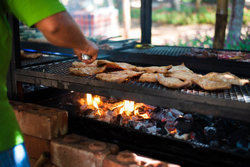Roast pork on a charcoal stove, Grilled Pork, Outdoor