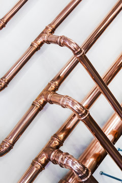 copper pipes and fittings for carrying out plumbing work. Plumbing, fixing pipes and fittings for connection of water or gas systems