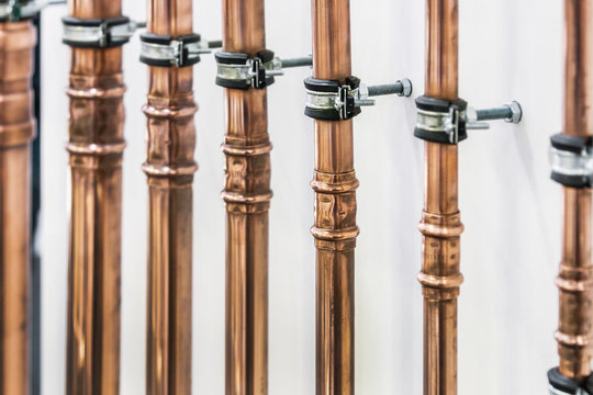 copper pipes and fittings for carrying out plumbing work. Plumbing, fixing pipes and fittings for connection of water or gas systems