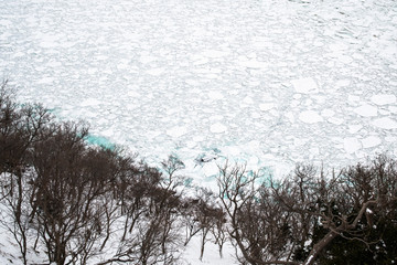 冬の知床　オホーツク海の流氷　（北海道・斜里町・ウトロ）