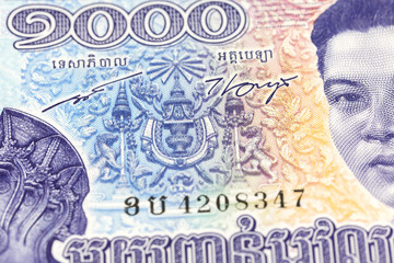 Obraz premium detail of a 1000 cambodian riel bank note obverse