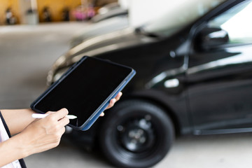 Check the engine system Before traveling, check the car mileage number, Garages, Car Care. Image use one stop service concept.