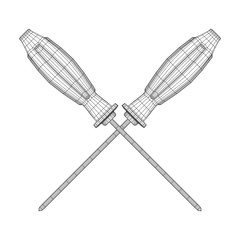Crosshead screwdriver. Handyman tool for home repair. Maintenance themed abstract model wireframe low poly mesh vector illustration