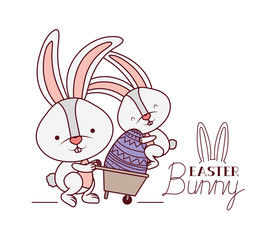 easter bunny label with egg isolated icon