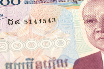 detail of a 10000 cambodian riel bank note obverse