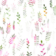 Field foliage seamless pattern. Vector outline leave background