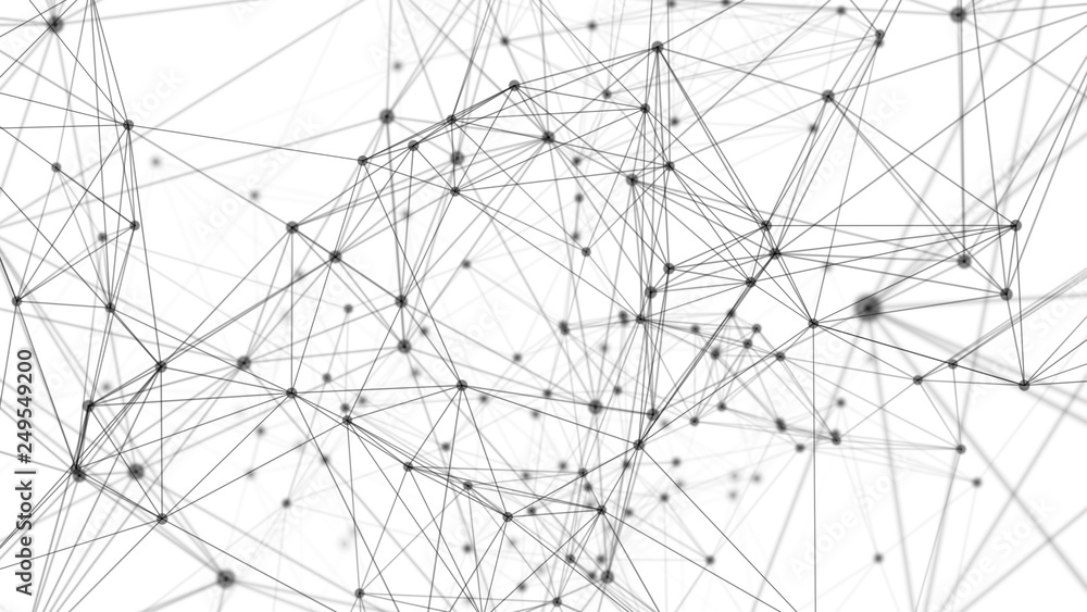 Poster digital computer data and network connection triangle lines and dots in futuristic technology concep