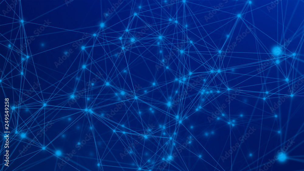 Poster digital computer data and network connection triangle lines and dots in futuristic technology concep