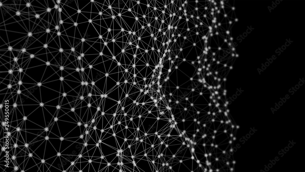 Poster digital computer data and network connection triangle lines and dots in futuristic technology concep
