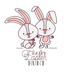 happy easter hunt label with rabbit icon